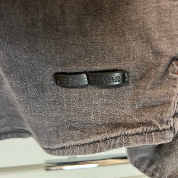 BUFFALO by David Bitton Black Grey Denim Slim Stretch Long Sleeve Shirt Size Med - Picture 2 of 5